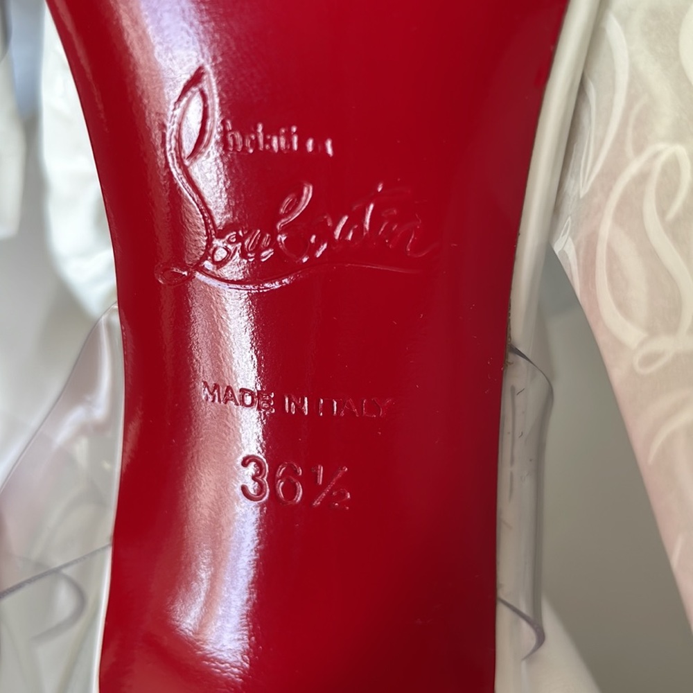 Christian Louboutin spikoo white patent spike stiletto pvc 100mm sz 36.5 - Picture 9 of 12
